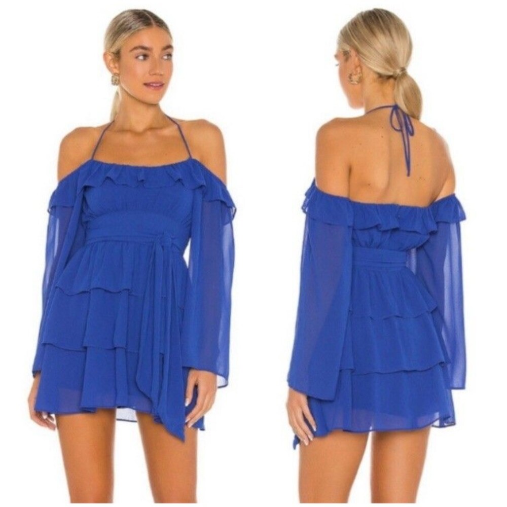 REVOLVE Lovers + Friends Royal Blue Off-Shoulder Vittori Mini Dress Small